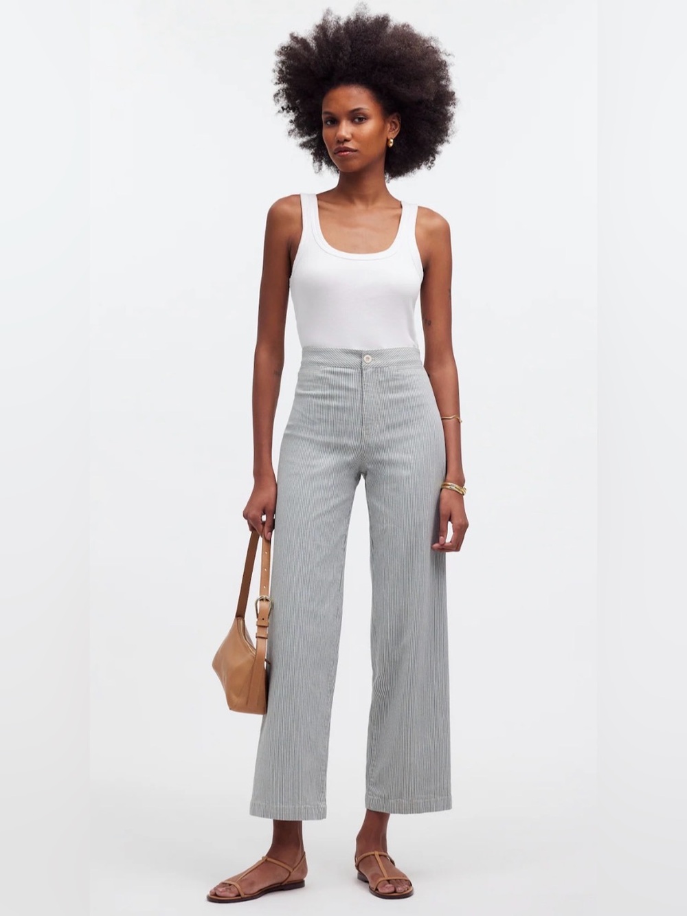 Madewell Emmett Wide-Leg Crop Pant: Welt Pocket Edition in Faded River Stripe